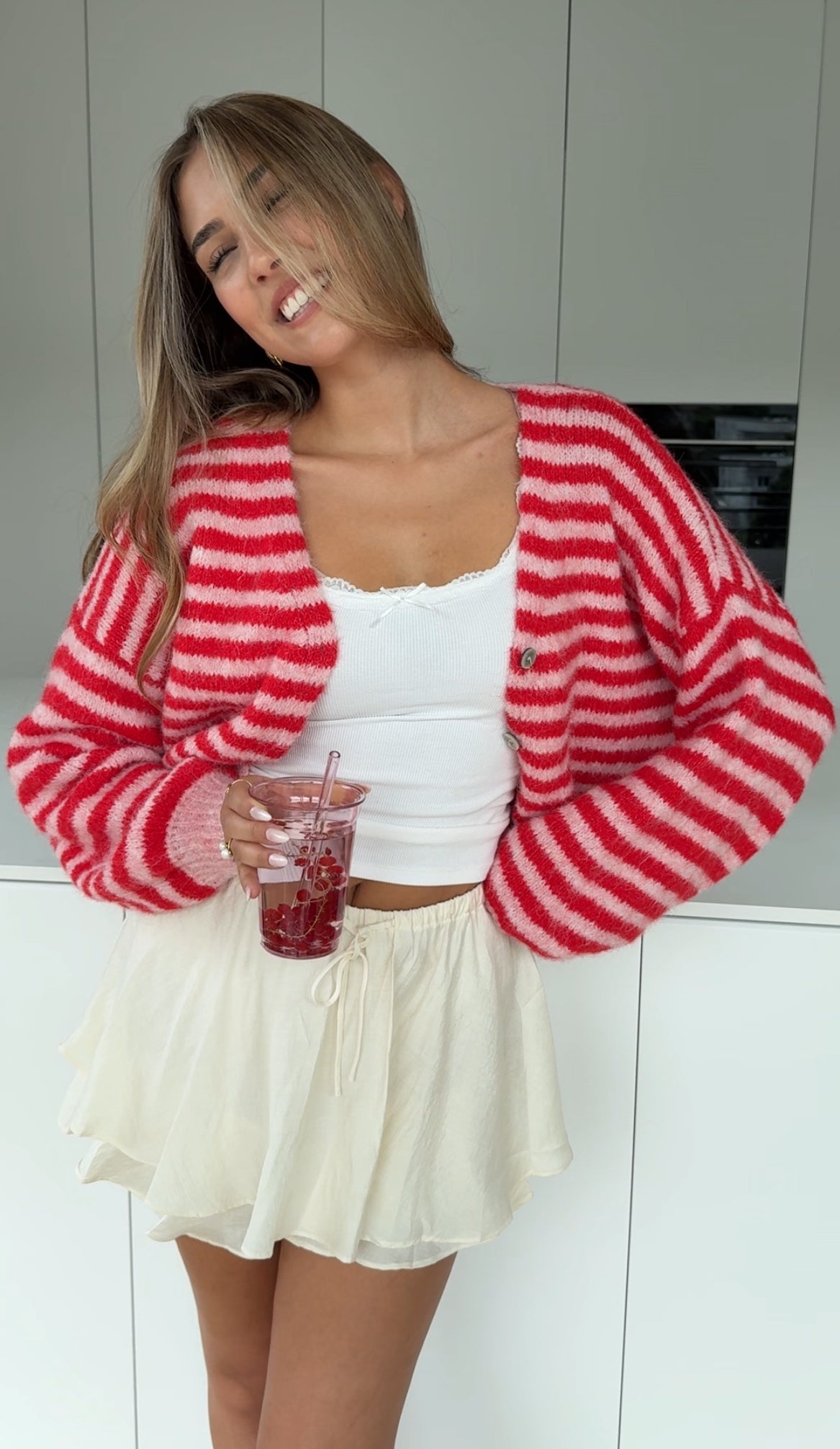 STRIPED COLOR CARDIGAN CHERRY