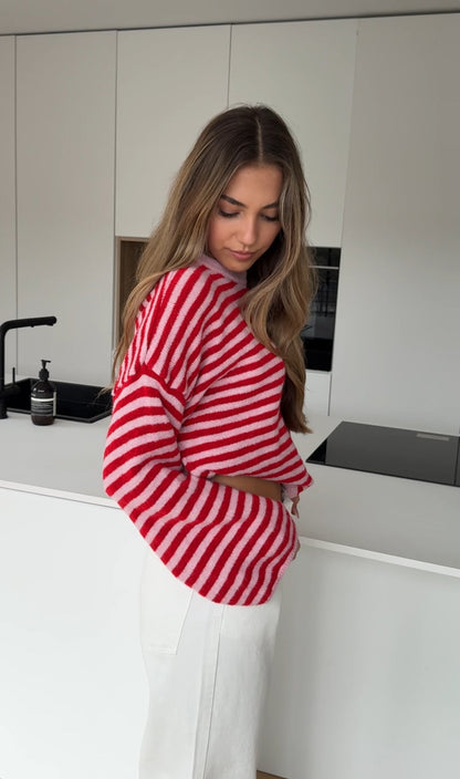 SOFT STRIPED PULLOVER STRAWBERRY