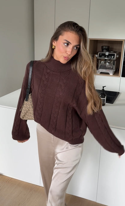CABLE KNIT PULLOVER CHOCOLATE