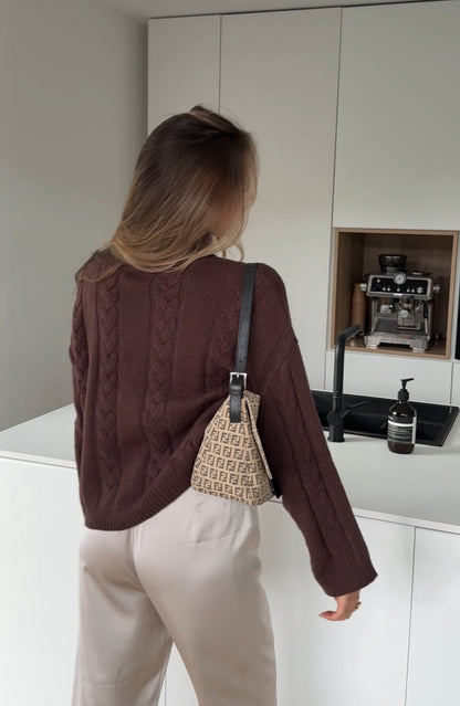 CABLE KNIT PULLOVER CHOCOLATE