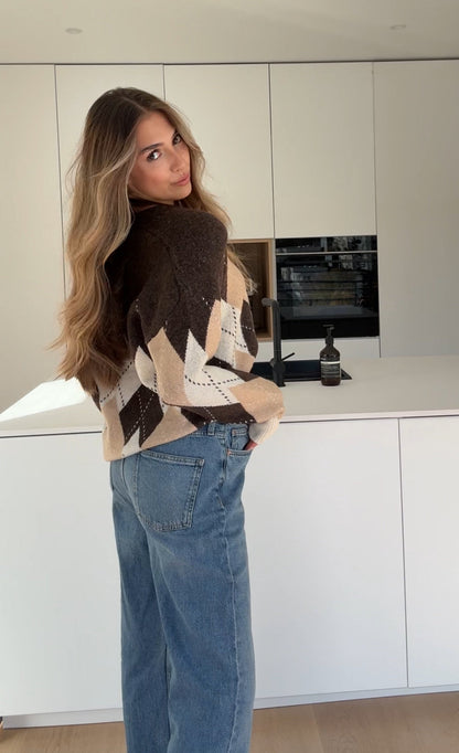 OVERSIZED PLAID CARDIGAN CHOCOLATE