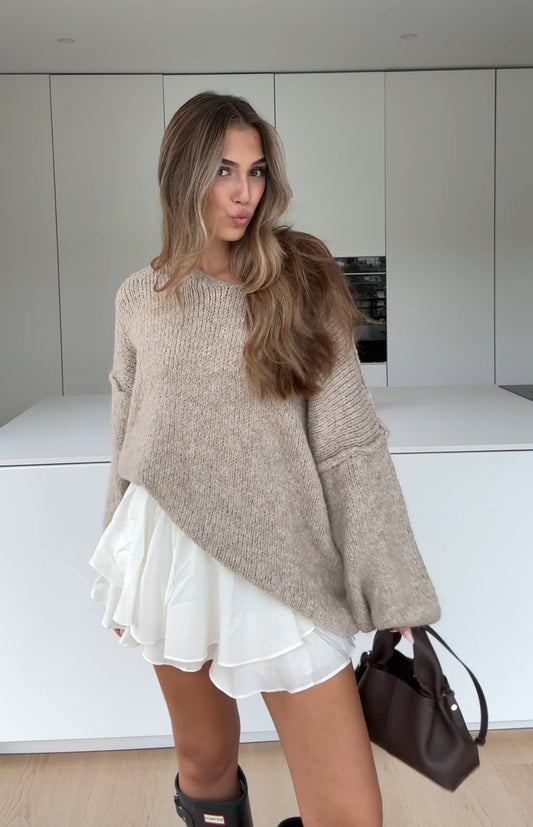 OVERSIZED V-NECK PULLOVER CINNAMON