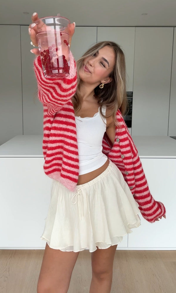 Striped Color Cardigan Cherry