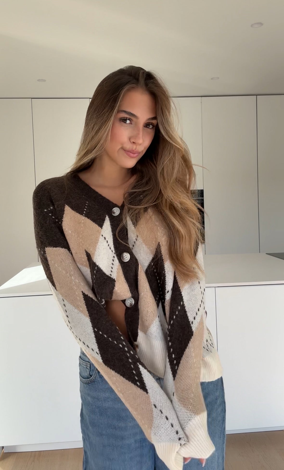 OVERSIZED PLAID CARDIGAN CHOCOLATE