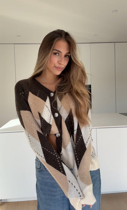 OVERSIZED PLAID CARDIGAN CHOCOLATE