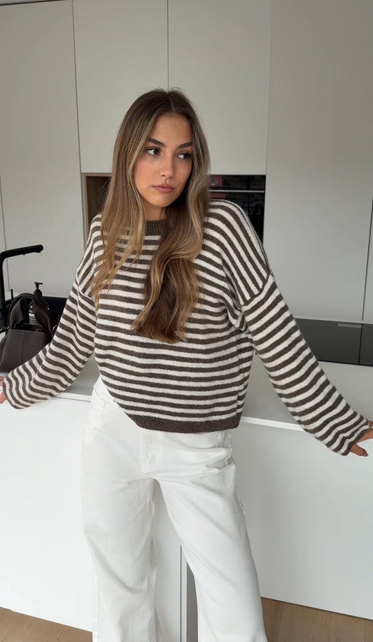 SOFT STRIPED PULLOVER CHOCOLATE