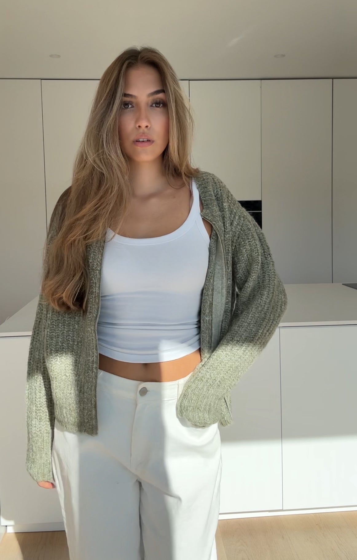 ZIP KNIT CARDIGAN SAGE