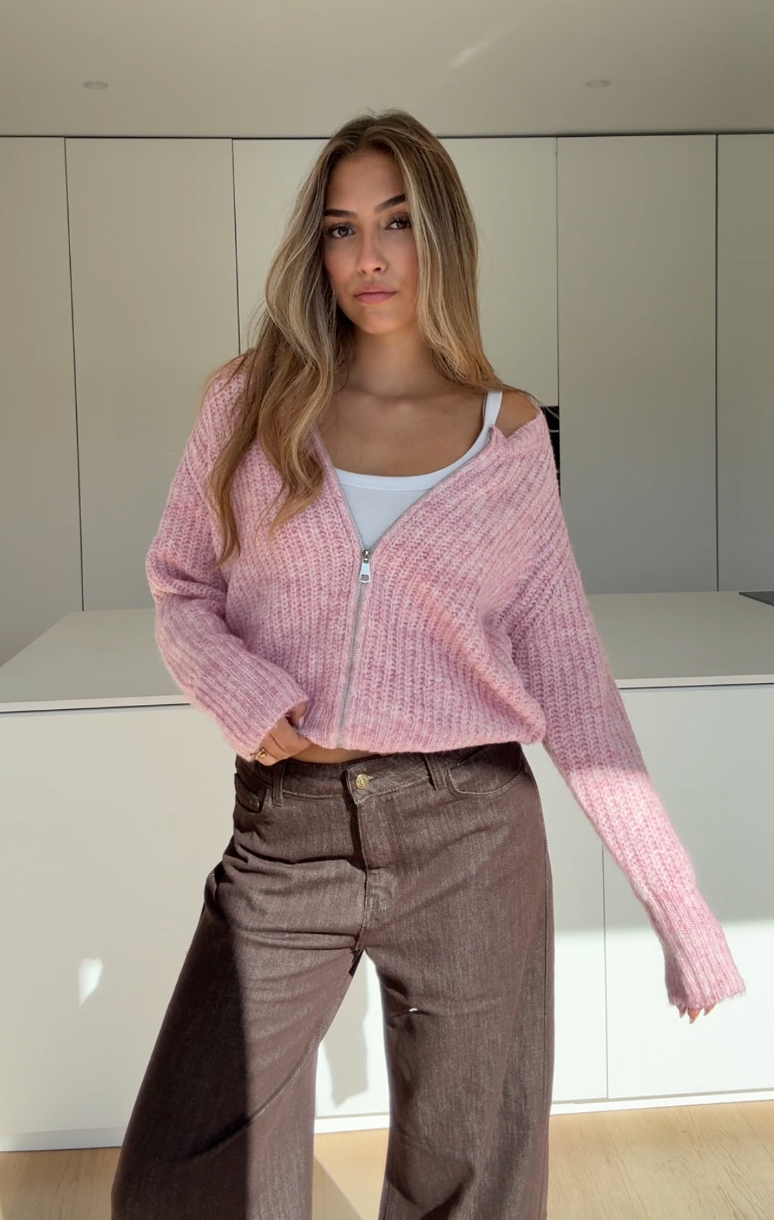 ZIP KNIT CARDIGAN BLUSH