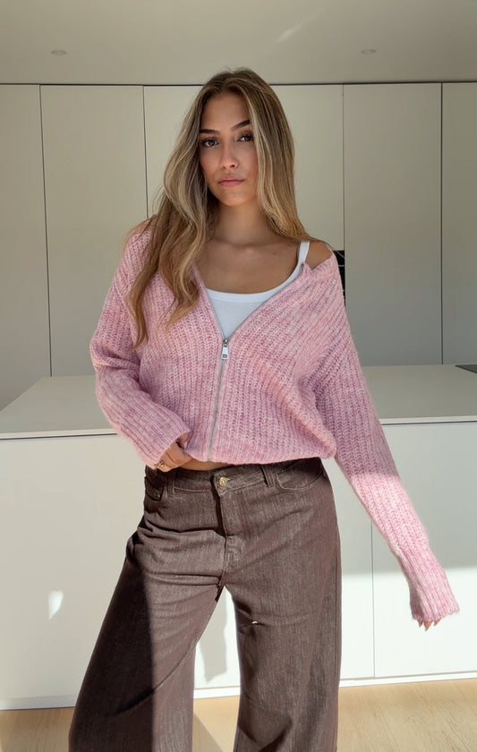 ZIP KNIT CARDIGAN BLUSH