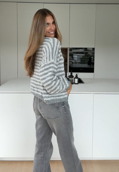 STRIPED COLOR CARDIGAN GREY