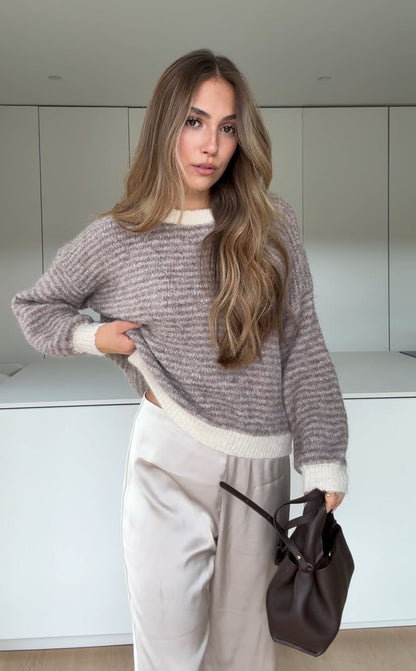 SOFT STRIPE PULLOVER TAUPE