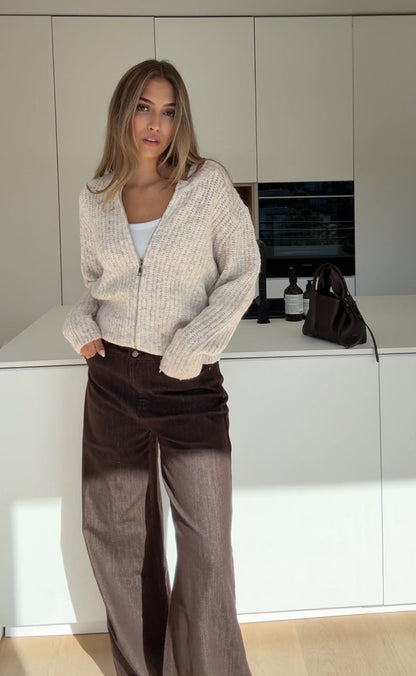 ZIP KNIT CARDIGAN CREAM