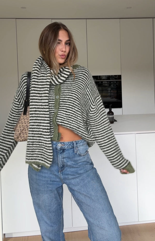Soft Striped Cardigan Matcha