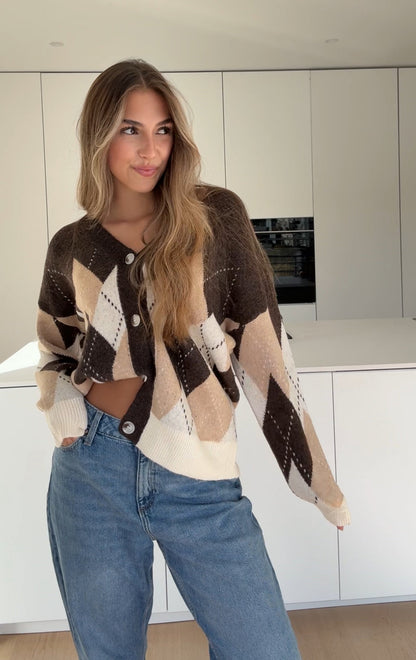 OVERSIZED PLAID CARDIGAN CHOCOLATE