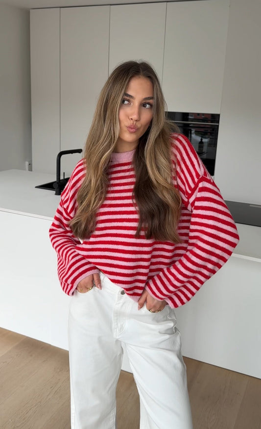 SOFT STRIPED PULLOVER STRAWBERRY