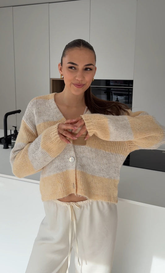 SOFT STRIPED CARDIGAN HONEY
