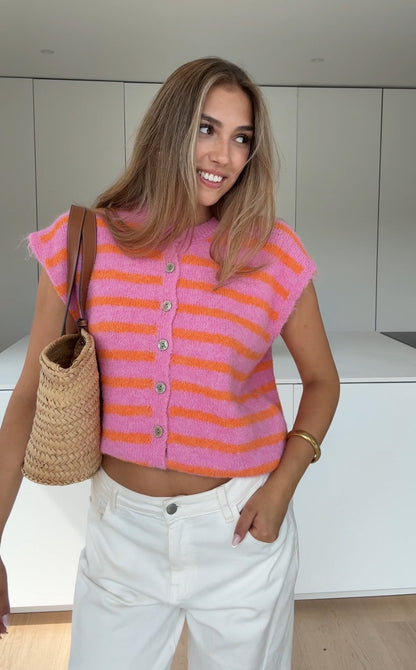 STRIPED PULLOVER VEST CHERRY