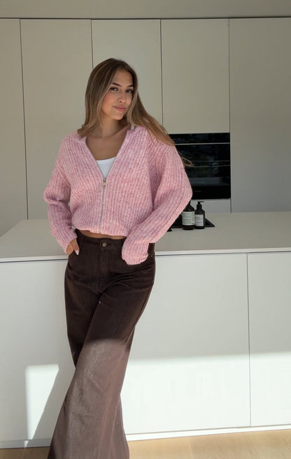 ZIP KNIT CARDIGAN BLUSH