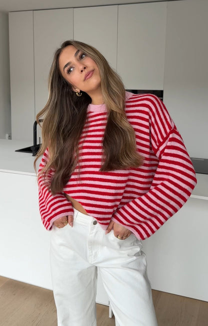 SOFT STRIPED PULLOVER STRAWBERRY