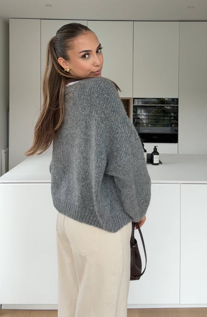 BOW CARDIGAN DARK GREY