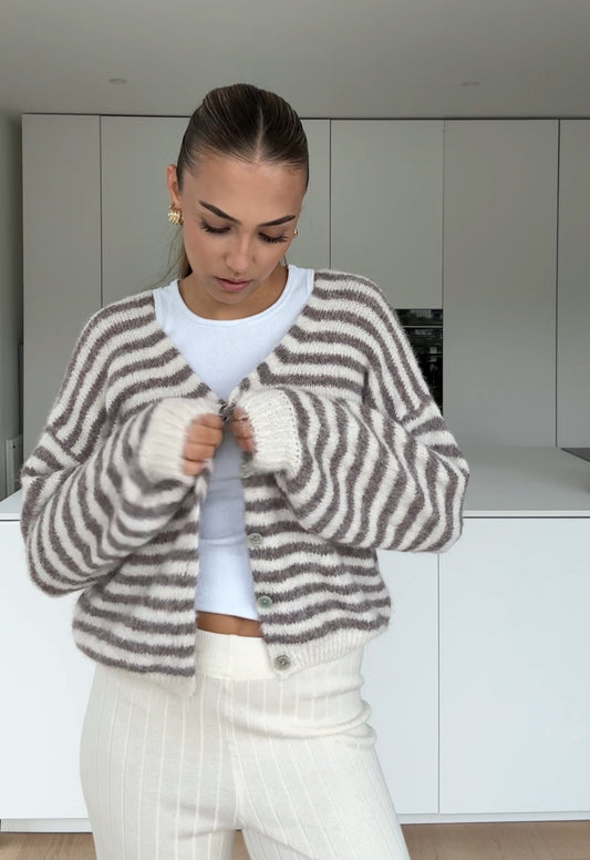 STRIPED COLOR CARDIGAN TAUPE
