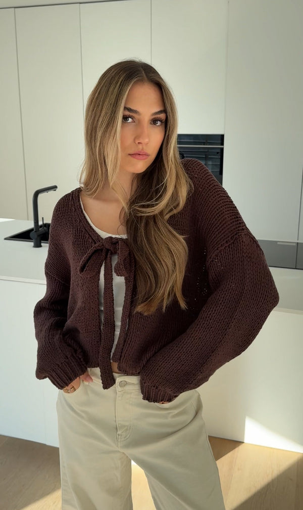 Cutie Bow Cardigan Chocolate