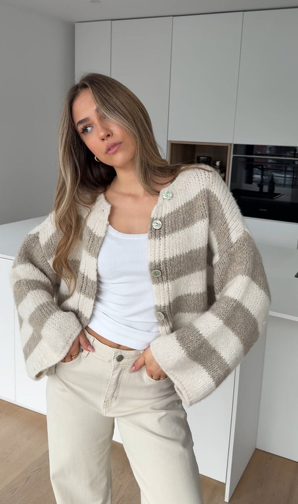 Chunky Striped Cardigan Cinnamon