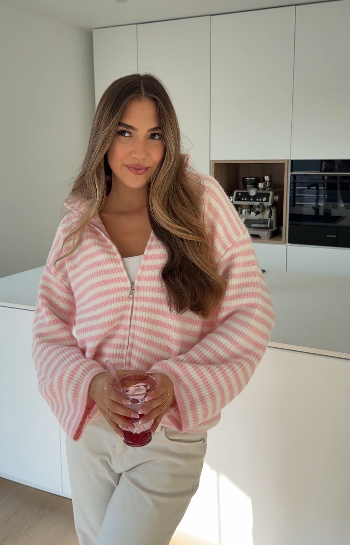 STRIPED ZIP KNIT CARDIGAN COTTON