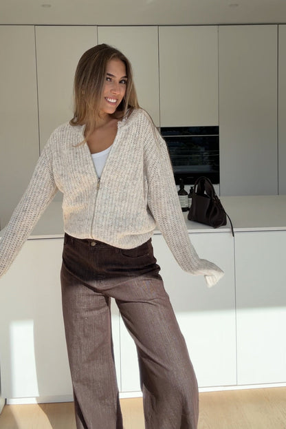 ZIP KNIT CARDIGAN CREAM