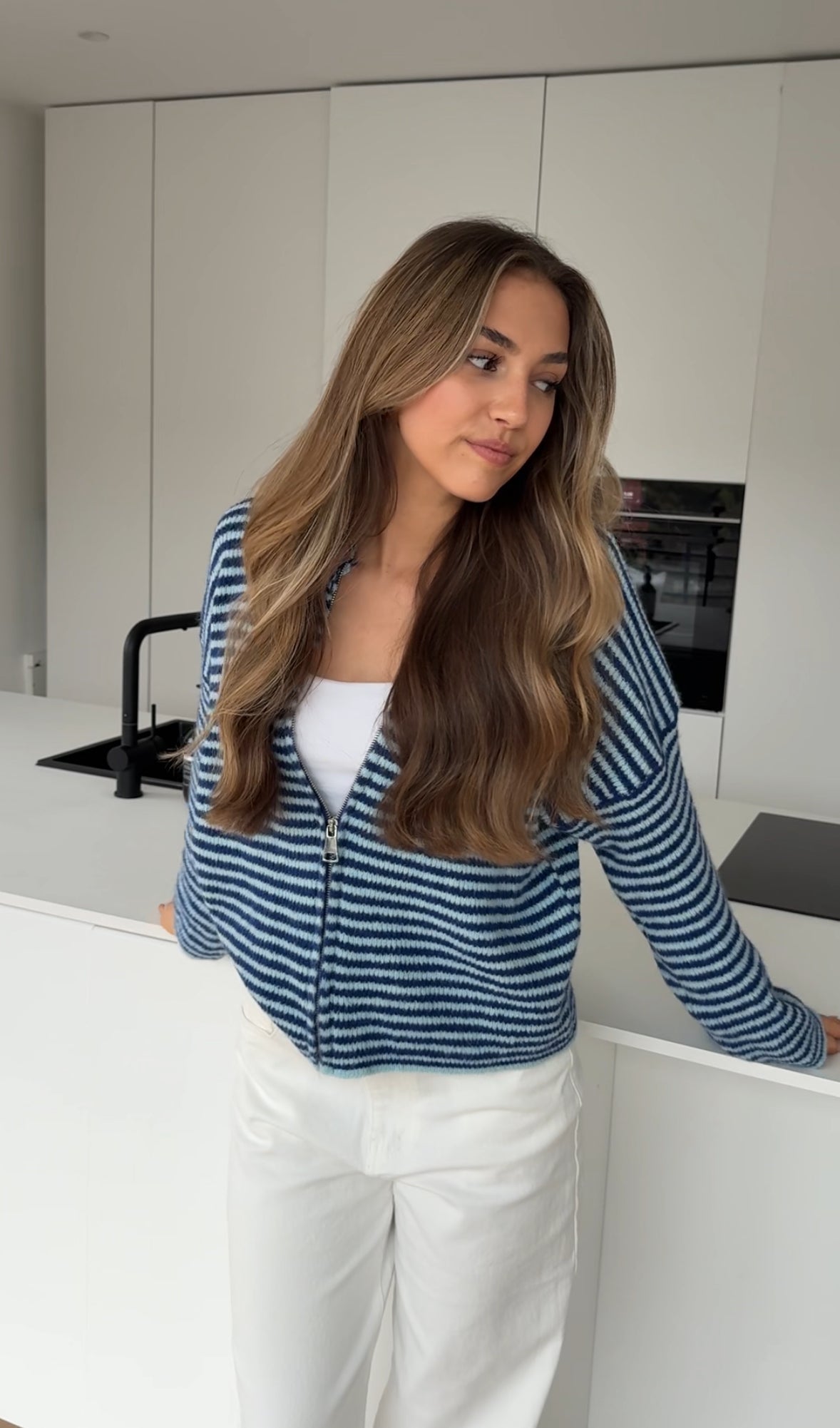 STRIPED ZIP KNIT CARDIGAN BLUEBERRY