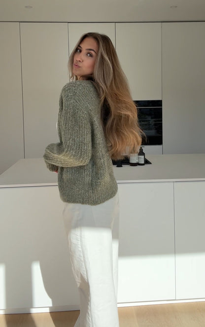 ZIP KNIT CARDIGAN SAGE