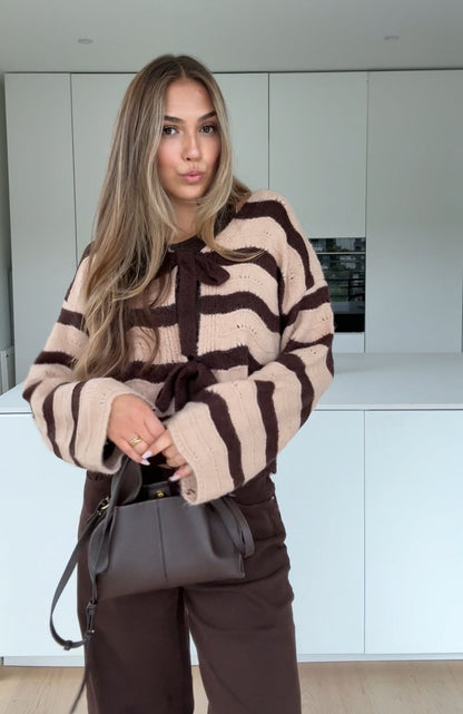 BOW CARDIGAN CINNAMON CHOC