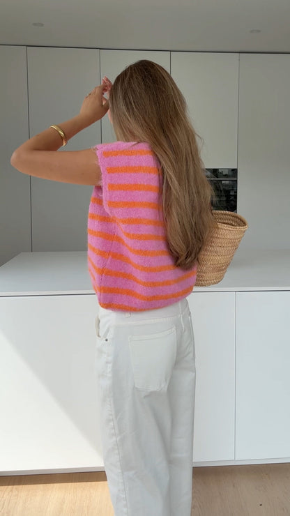 STRIPED PULLOVER VEST CHERRY