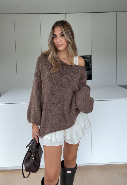 OVERSIZED V-NECK PULLOVER TAUPE