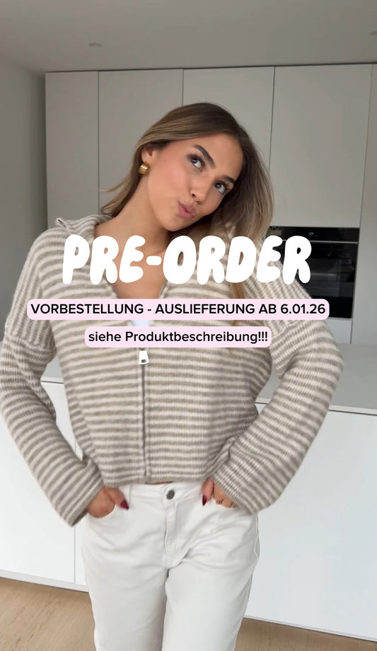 STRIPED ZIP KNIT CARDIGAN CREAM