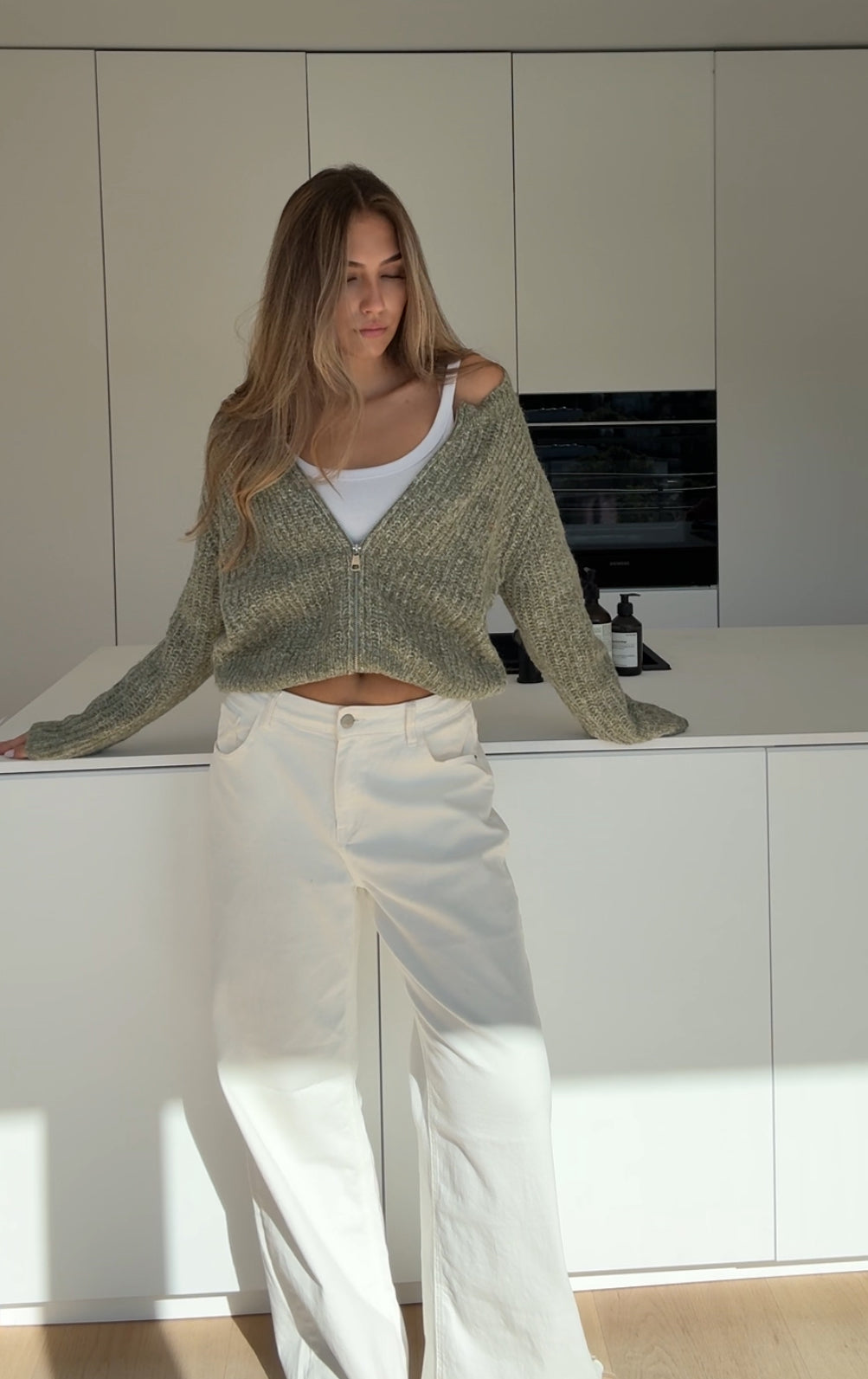 ZIP KNIT CARDIGAN SAGE