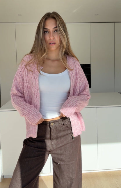 ZIP KNIT CARDIGAN BLUSH