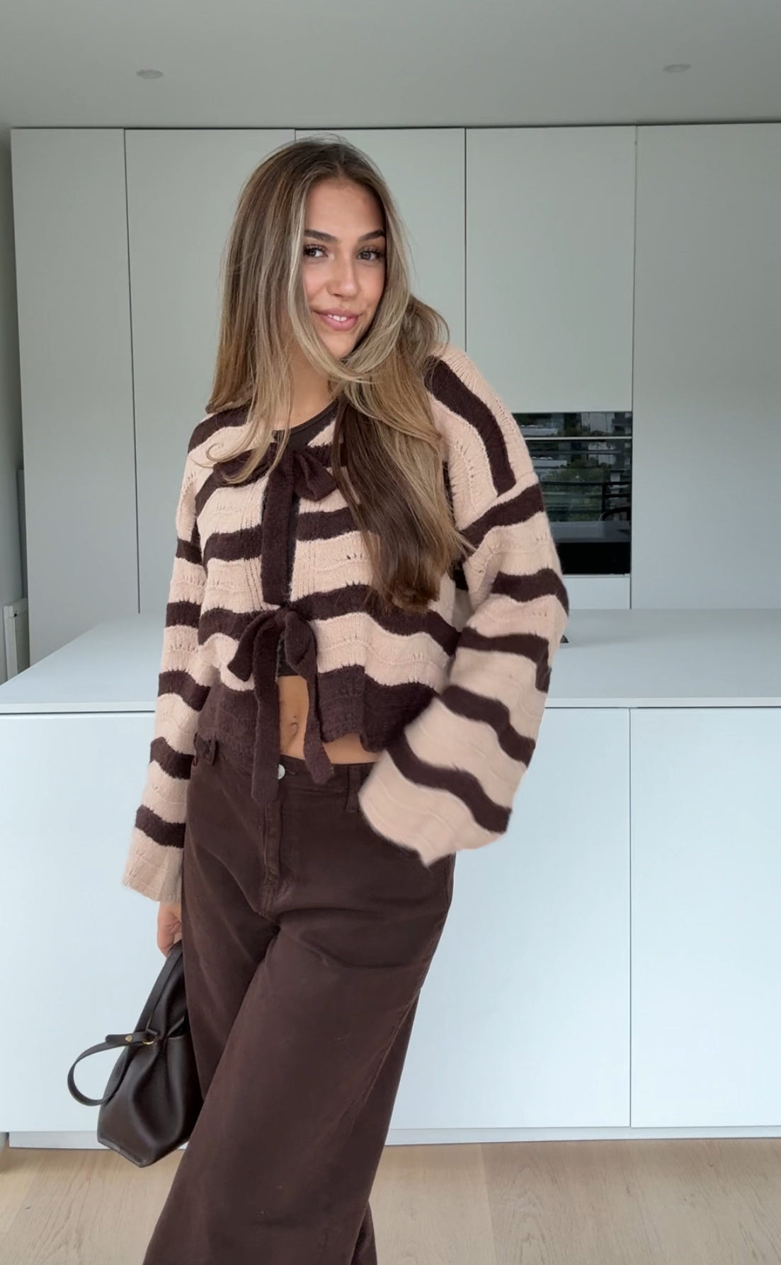 BOW CARDIGAN CINNAMON CHOC