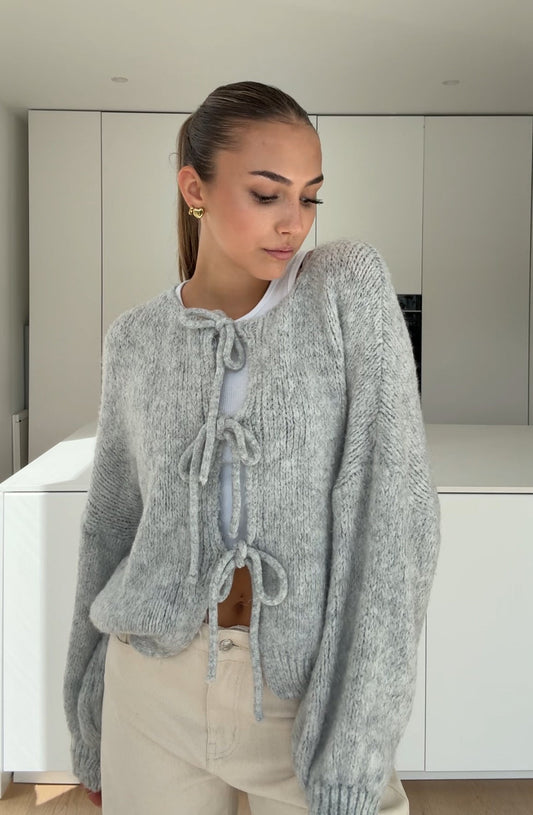 BOW CARDIGAN GREY