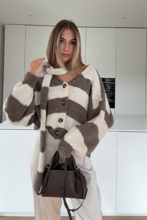 Knitted Stripe Cardigan Cinnamon Swirl