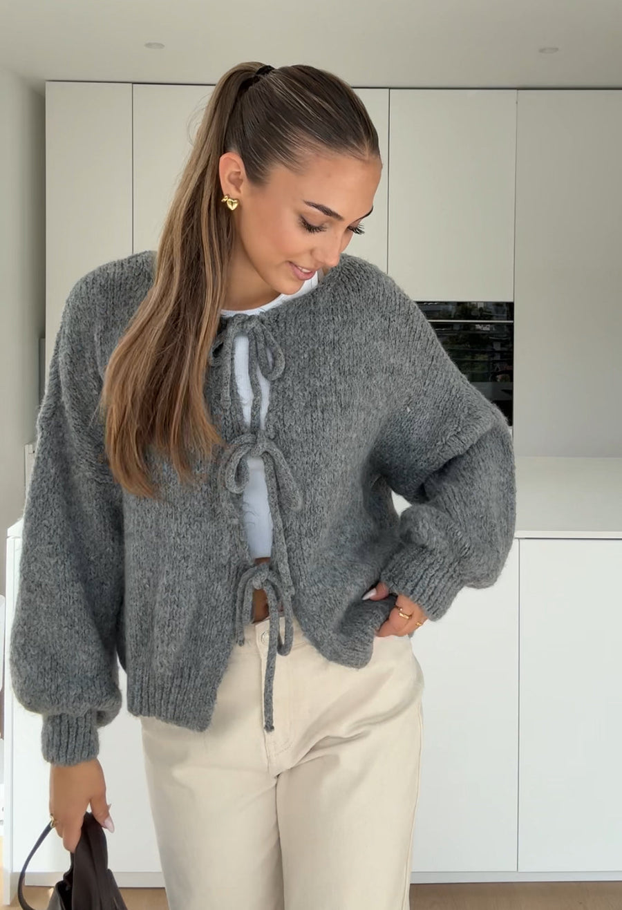 Bow Cardigan Dark Grey