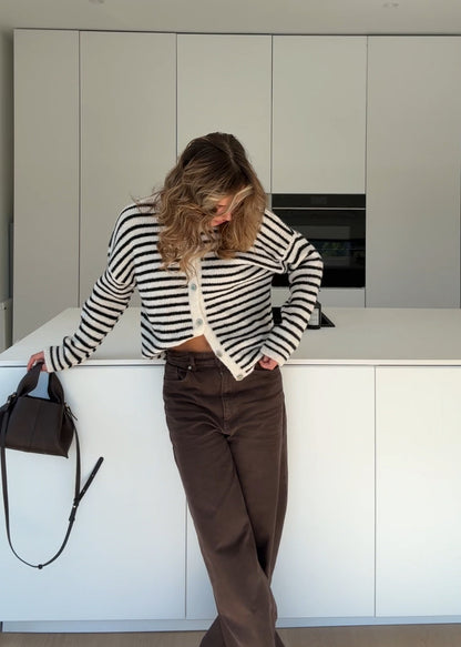 STRIPED CARDIGAN VANILLA BLACK