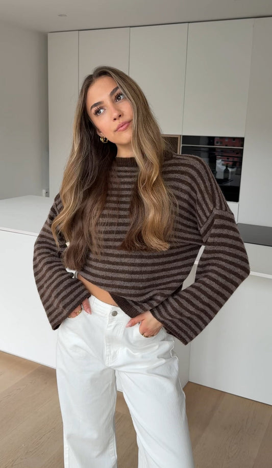 SOFT STRIPED PULLOVER CHOCOLATE