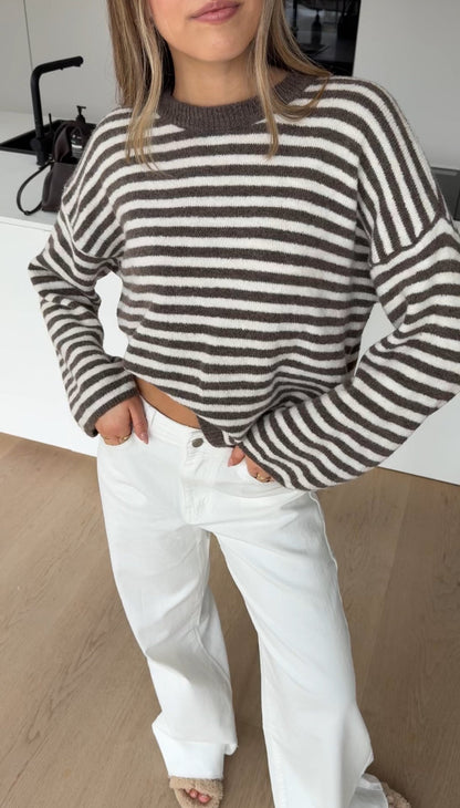 SOFT STRIPED PULLOVER CHOCOLATE