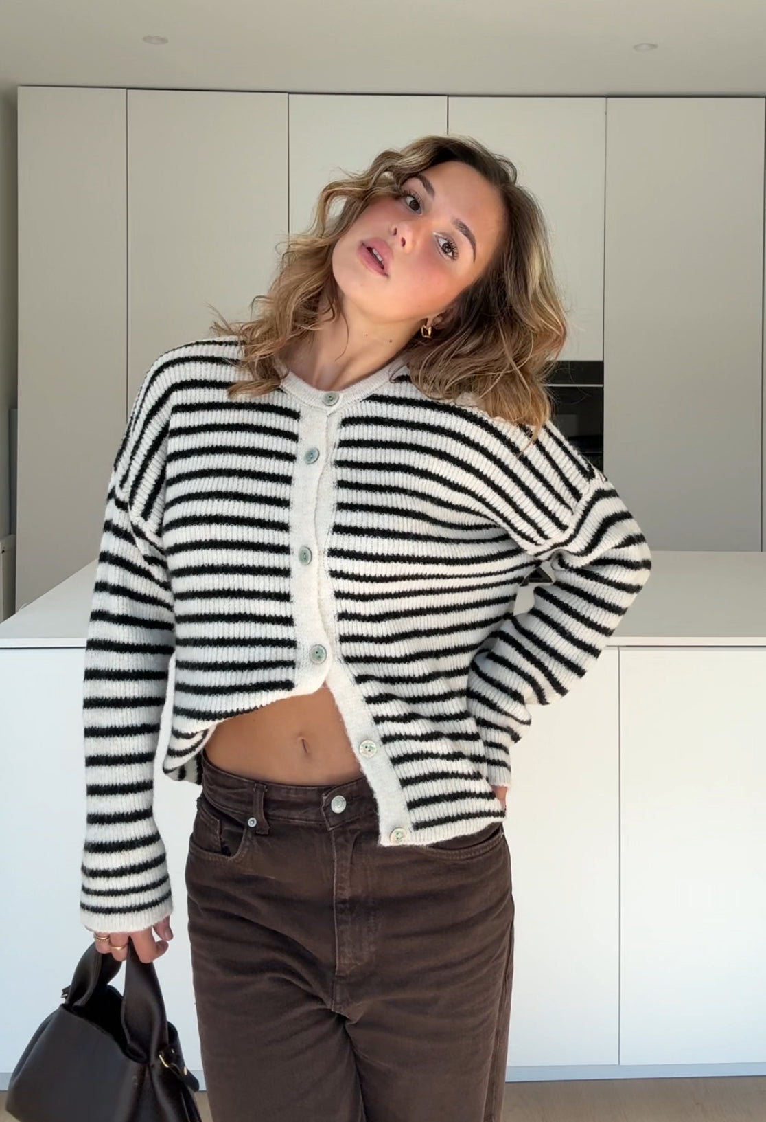 STRIPED CARDIGAN VANILLA BLACK