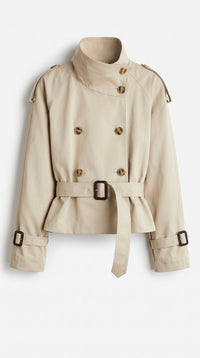 Kurze Trench-Jacke mit Gürtel - Beige