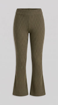 Gerippte Strick-Schlaghose - Olive