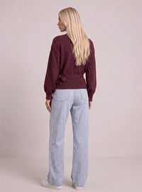 Wickelbluse mit Ballonärmeln - Burgund