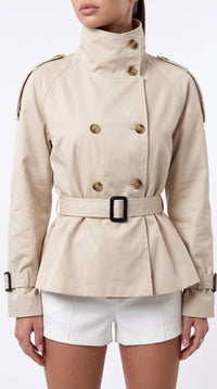 Kurze Trench-Jacke mit Gürtel - Beige