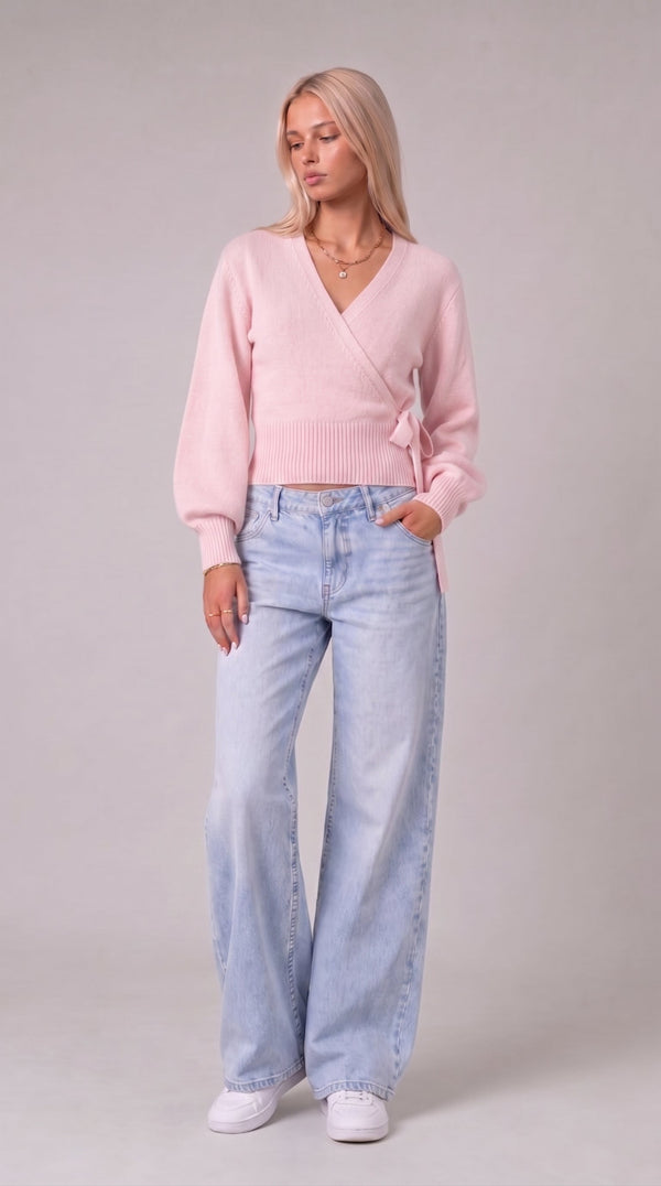Wickelbluse mit Ballonärmeln - Rosa